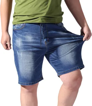 Shorts for Men Stretch Fake Jean Shorts Elastic Waist Plus Size Workout Shorts Casual Shorts (Available in Big & Tall)