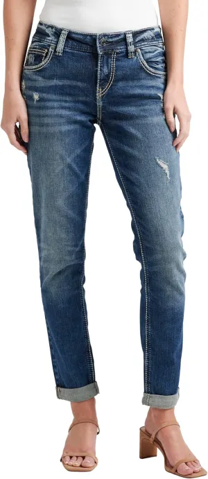 Silver Jeans Co. Women's Girlfriend Mid Rise Slim Leg Jeans