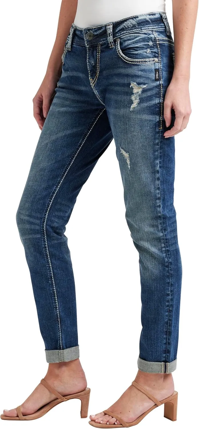 Silver Jeans Co. Women's Girlfriend Mid Rise Slim Leg Jeans