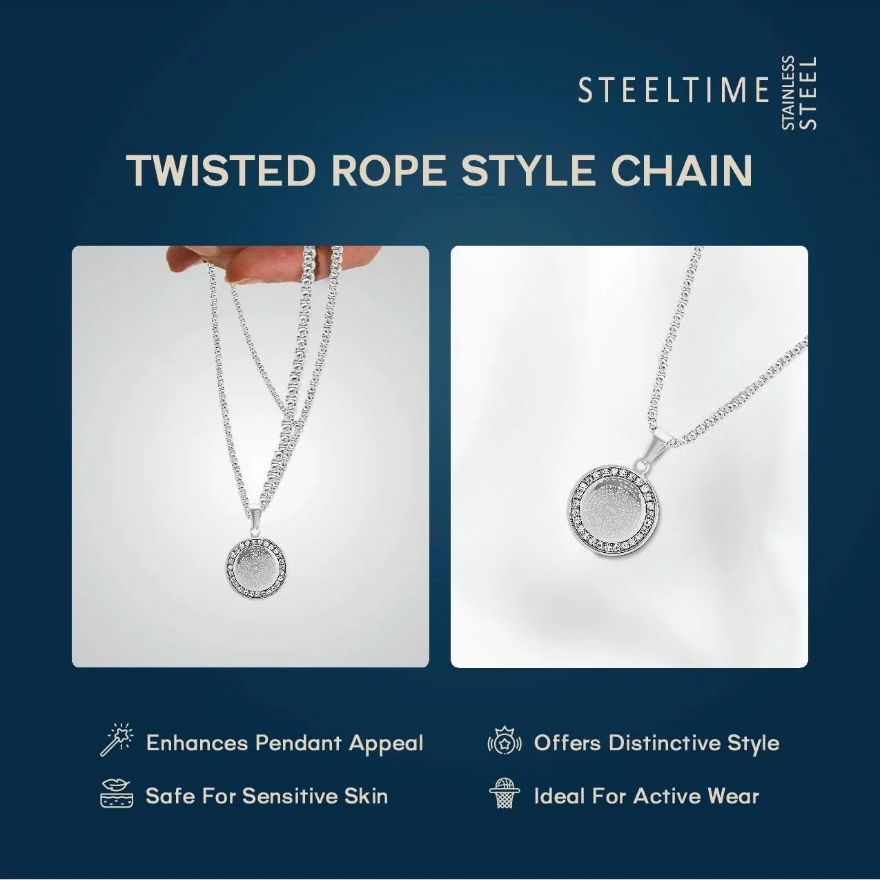 Steeltime Stainless Steel Lords Prayer Necklace with Simulated Diamonds