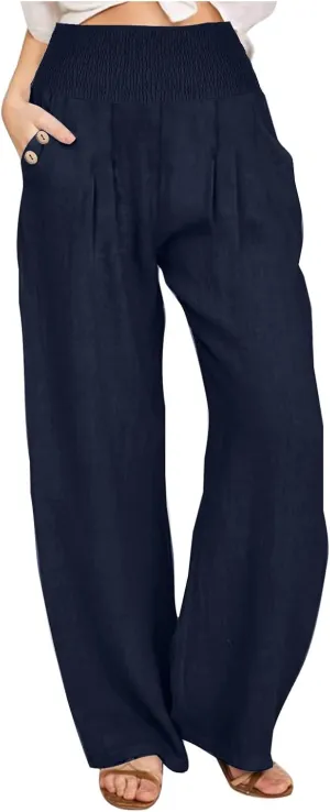 Summer Pants for Women 2024 Wide Leg Pants High Waisted Palazzo Pants Loose Flowy Pants Boho Beach Pants with Pockets