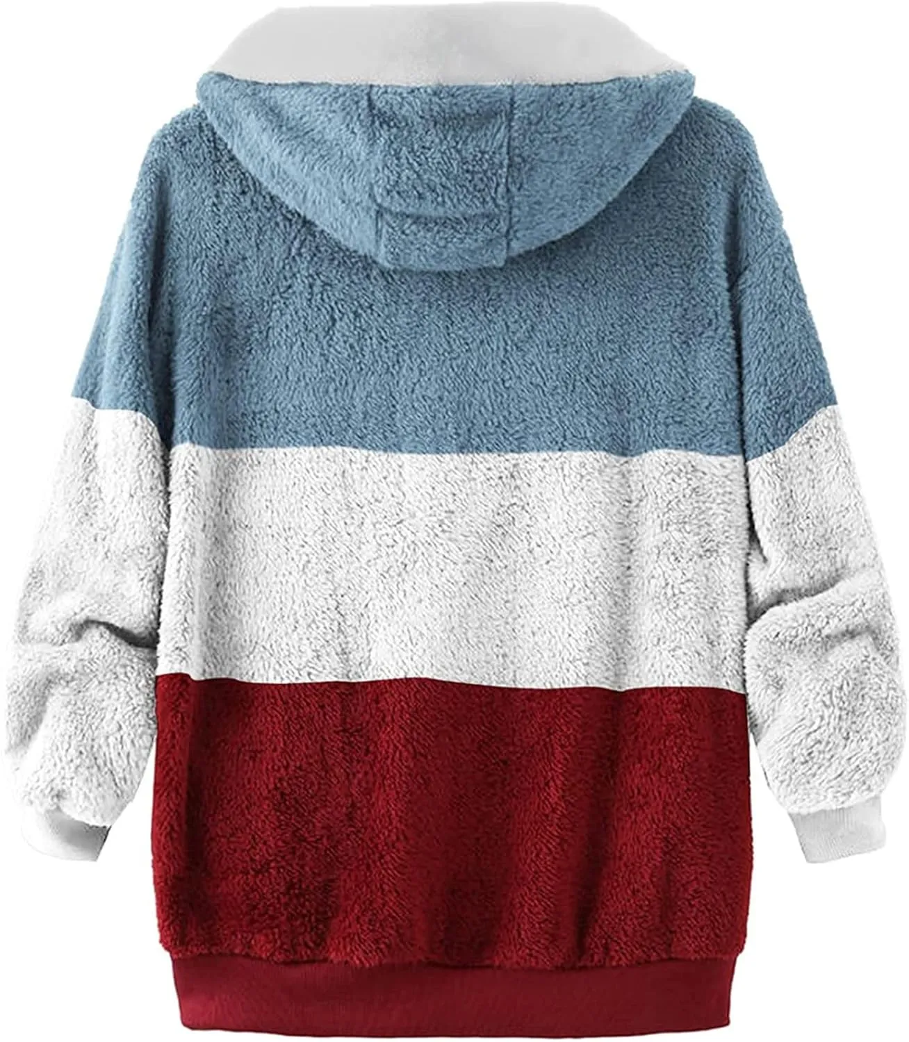 Teddy Bear Jacket for Women Plus Size Fuzzy Winter Coats Color Block Hooded Sherpa Fleece Jacket Outerwear