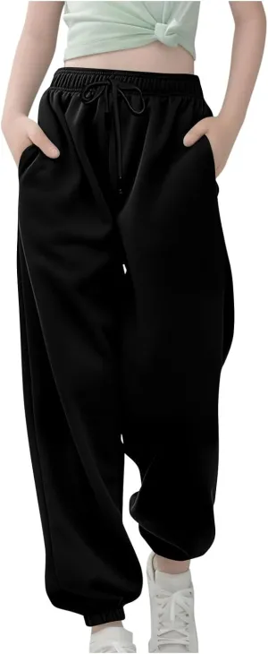 Teen Girls Cinch Bottom Sweatpants Baggy High Waist Elastic Jogger Pants Drawstring Athletic Pants Y2K Preppy Pants