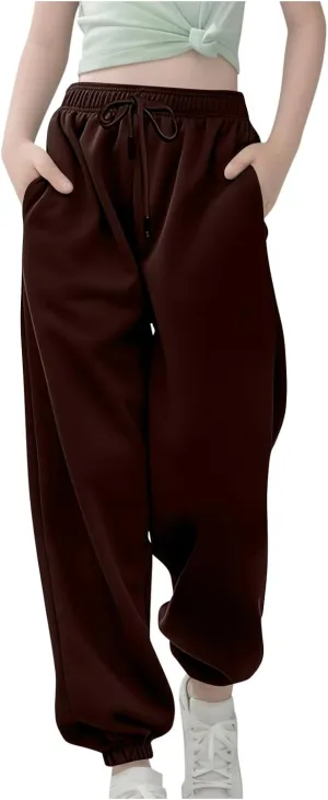 Teen Girls Cinch Bottom Sweatpants Baggy High Waist Elastic Jogger Pants Drawstring Athletic Pants Y2K Preppy Pants