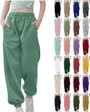 Teen Girls Cinch Bottom Sweatpants Baggy High Waist Elastic Jogger Pants Drawstring Athletic Pants Y2K Preppy Pants