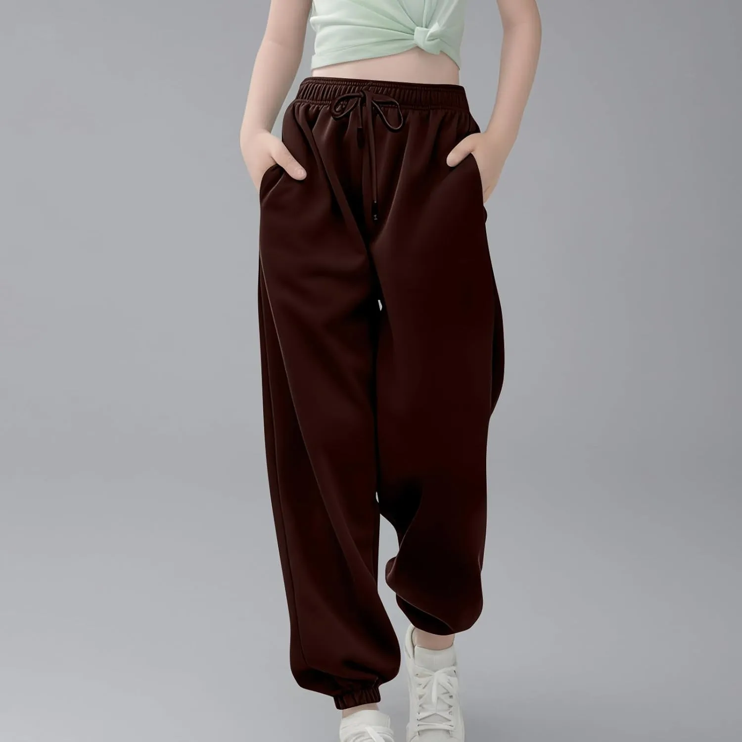 Teen Girls Cinch Bottom Sweatpants Baggy High Waist Elastic Jogger Pants Drawstring Athletic Pants Y2K Preppy Pants