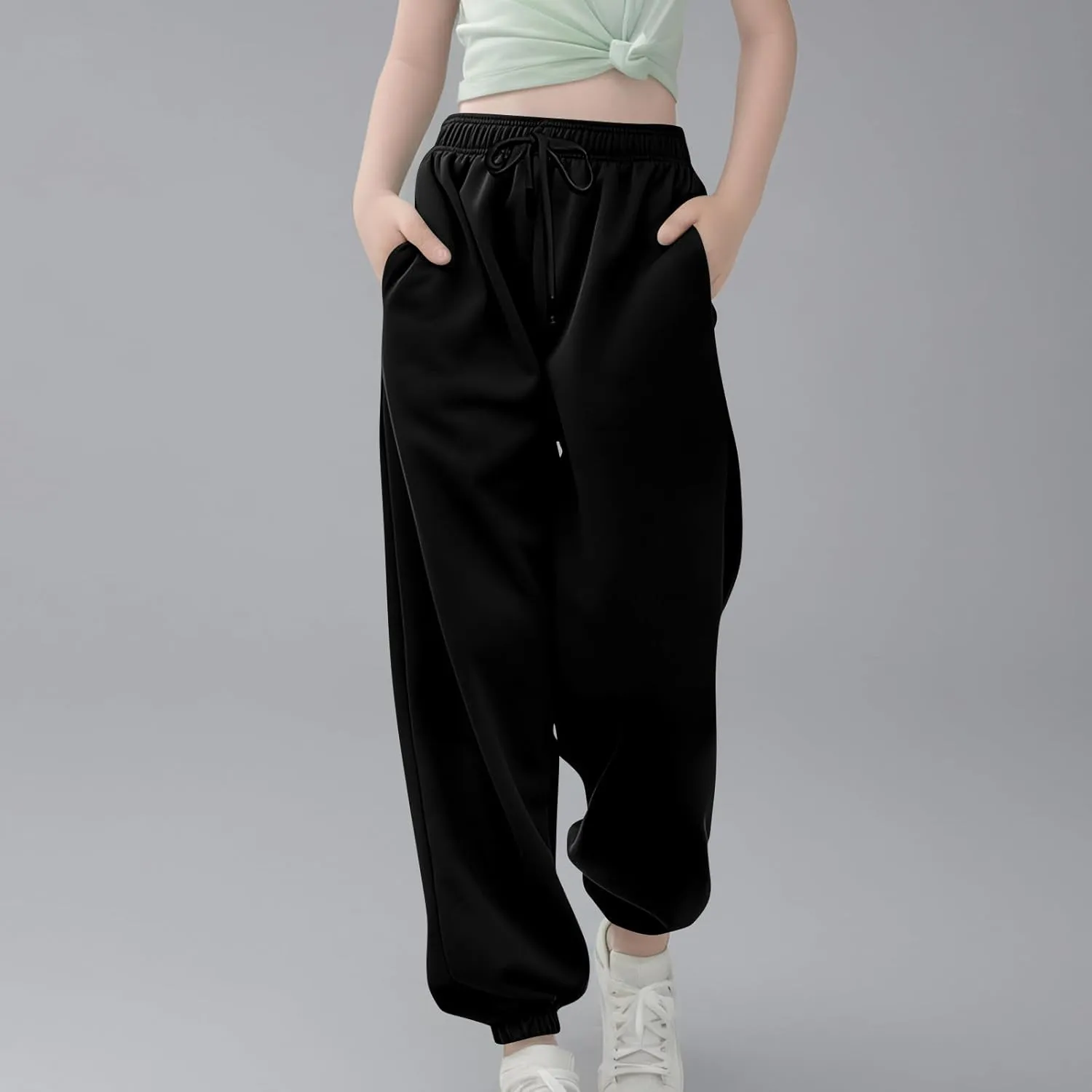 Teen Girls Cinch Bottom Sweatpants Baggy High Waist Elastic Jogger Pants Drawstring Athletic Pants Y2K Preppy Pants