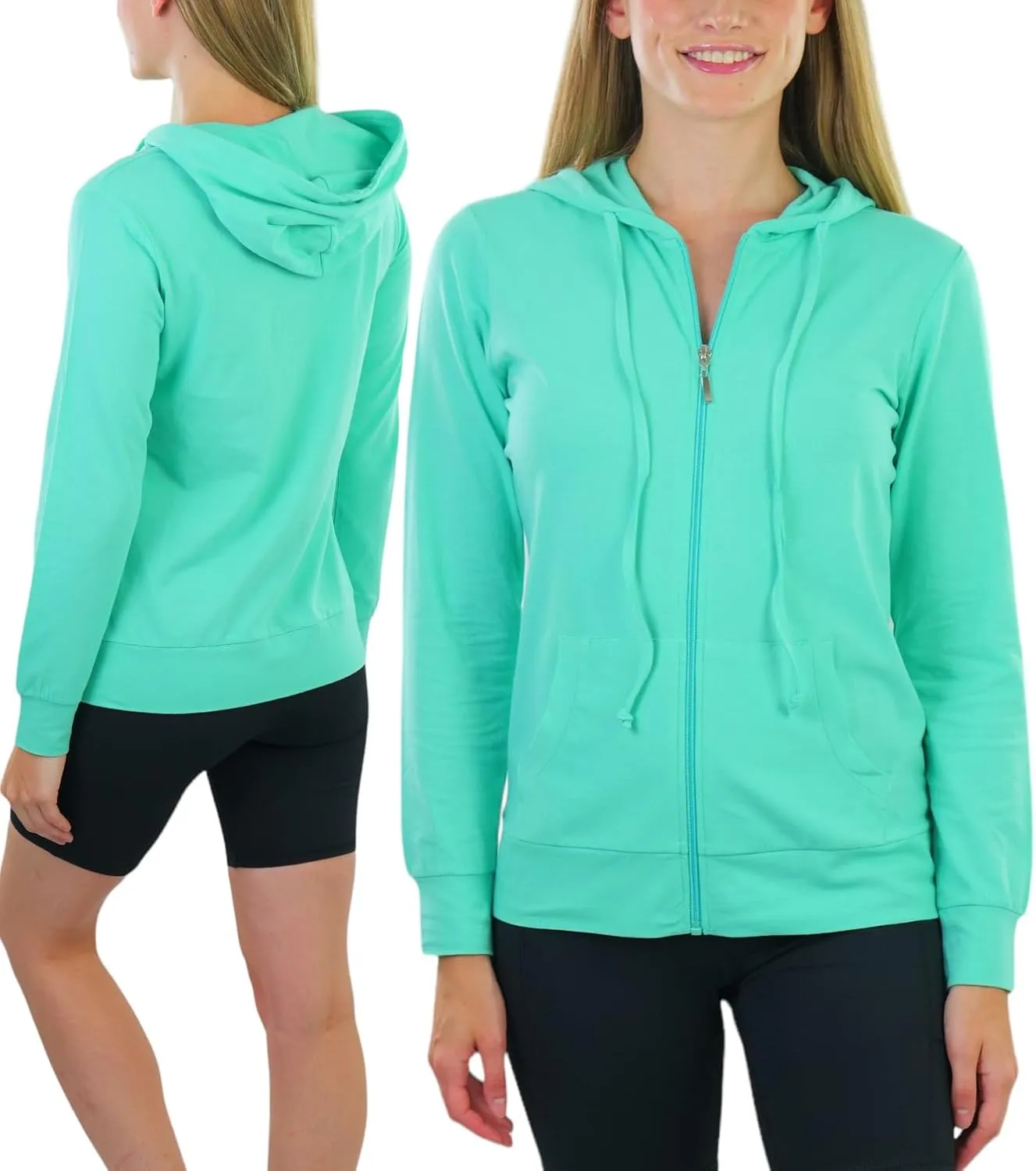 ToBeInStyle Women's Thin Fabric Long Sleeve Kangaroo Pocket Zip Up Hoodie