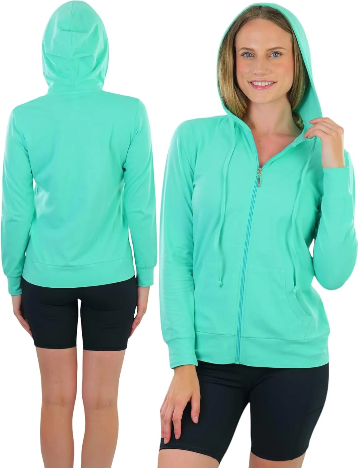 ToBeInStyle Women's Thin Fabric Long Sleeve Kangaroo Pocket Zip Up Hoodie