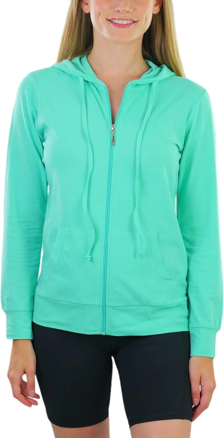 ToBeInStyle Women's Thin Fabric Long Sleeve Kangaroo Pocket Zip Up Hoodie