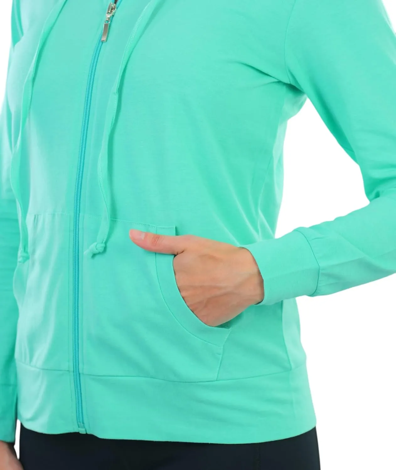 ToBeInStyle Women's Thin Fabric Long Sleeve Kangaroo Pocket Zip Up Hoodie