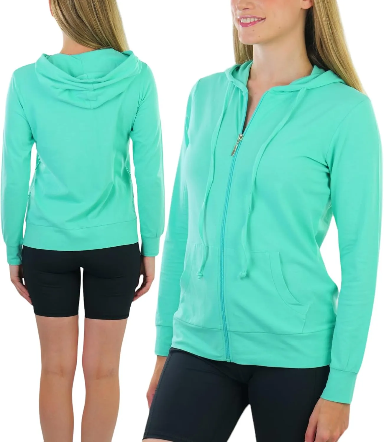 ToBeInStyle Women's Thin Fabric Long Sleeve Kangaroo Pocket Zip Up Hoodie