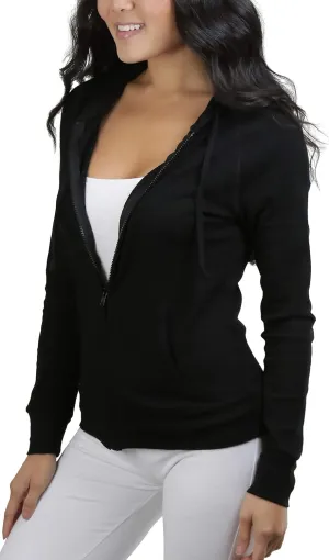 ToBeInStyle Women??s Velour Terry Active Cropped Zip-Up Jacket with Hood