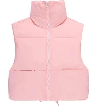 UANEO Cropped Puffer Vest Women Zip Up Stand Collar Sleeveless Padded Crop Puffy Vests