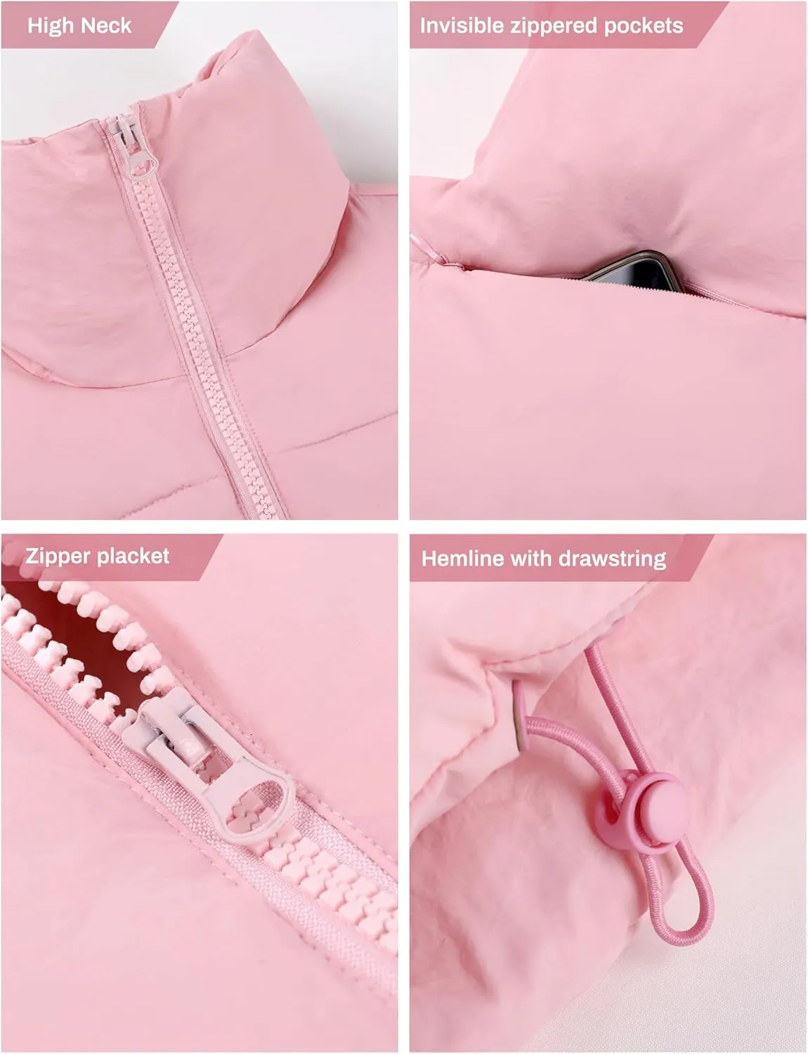 UANEO Cropped Puffer Vest Women Zip Up Stand Collar Sleeveless Padded Crop Puffy Vests