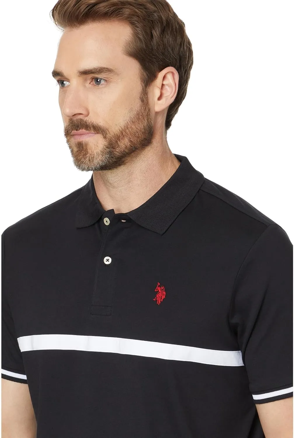U.S. Polo Assn. Men's Short Sleeve Thin Stripe Colorblock Jersey Knit Polo Shirt