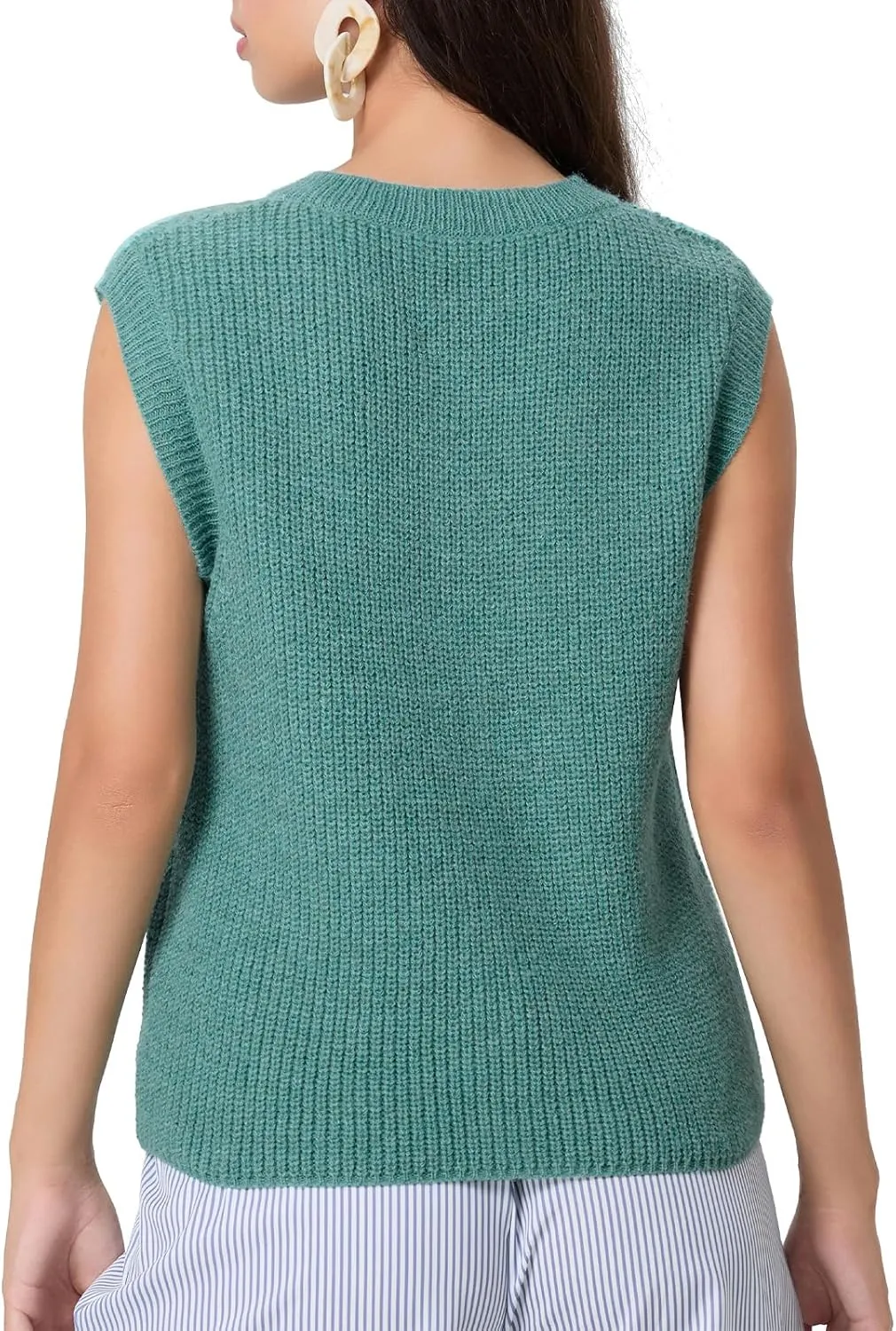 Women Chunky Button Sweater Vest Sleeveless Round Neck Rib Knitted Tank Top Y2k Knitted Cardigan Vest Shirt