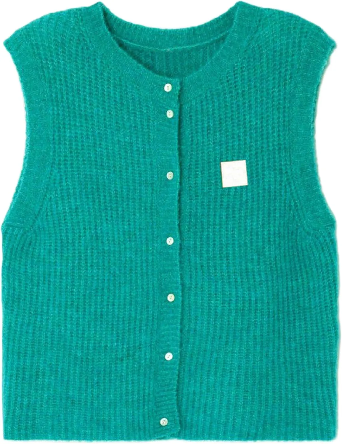Women Chunky Button Sweater Vest Sleeveless Round Neck Rib Knitted Tank Top Y2k Knitted Cardigan Vest Shirt
