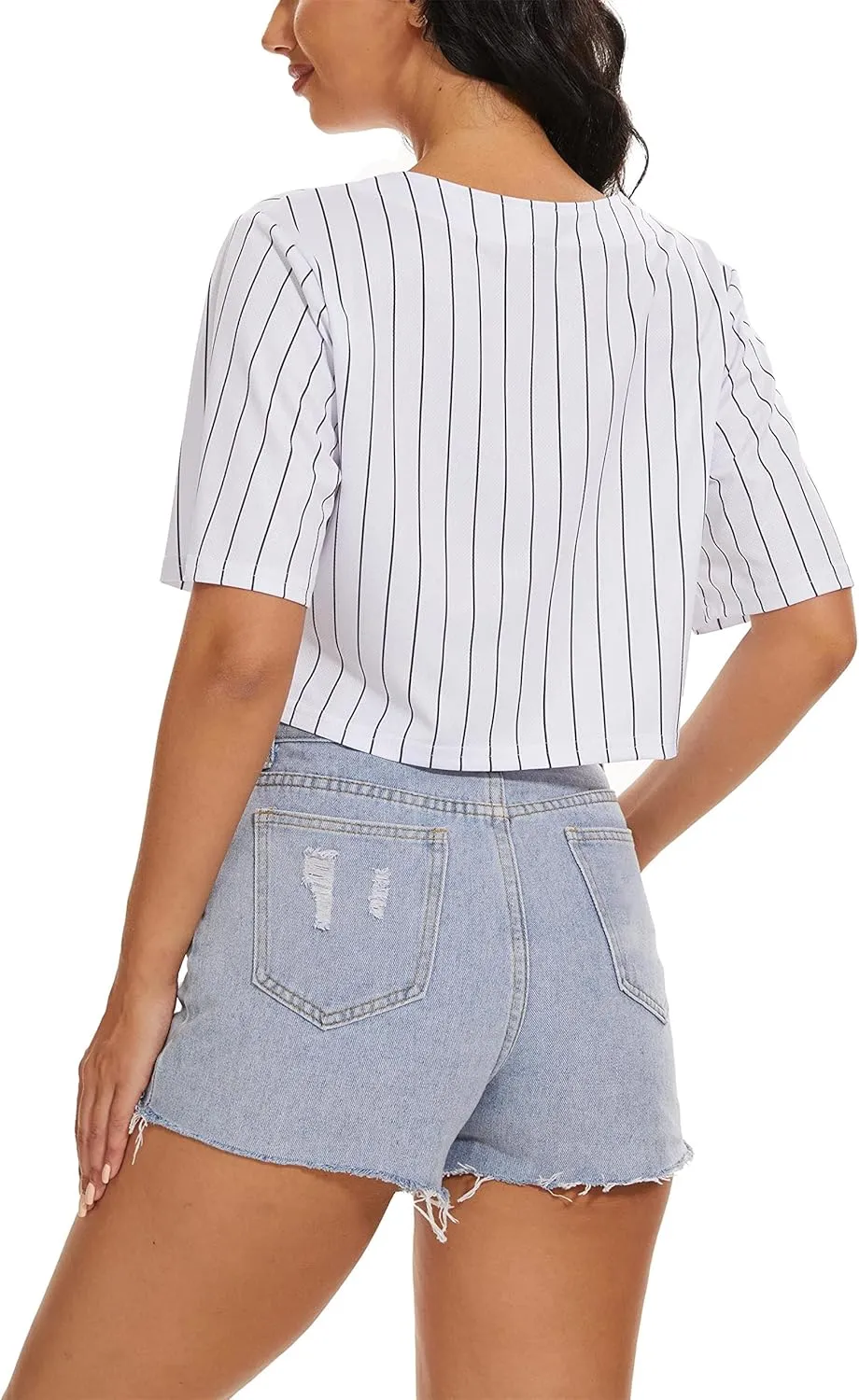 Women's Baseball Jersey Short Crop Tops Blank Button Casual Softball Shirt Activewear Tee Summer Clothing