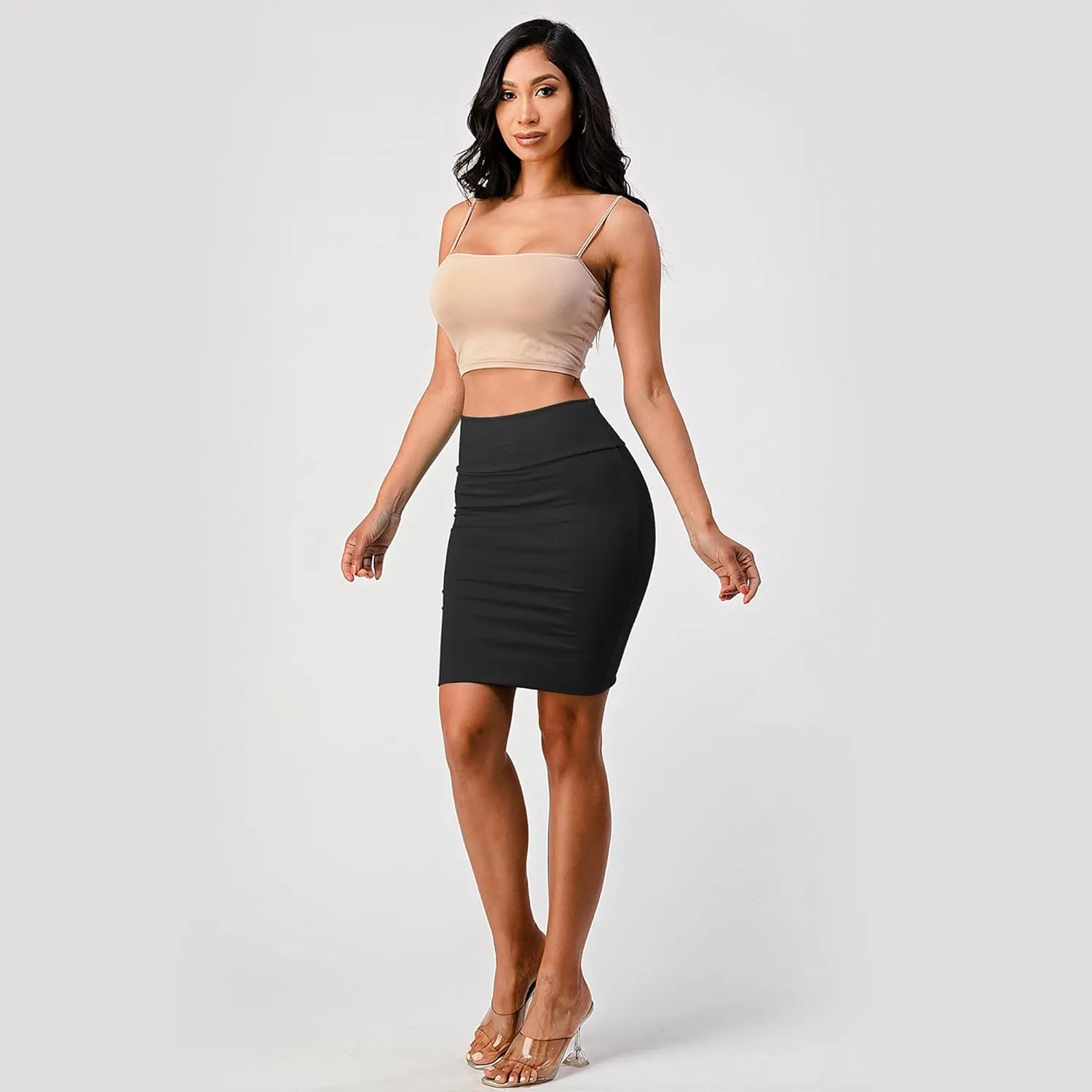 Women's Casual Stretchy Bodycon Pencil Mid-Mini Skirt