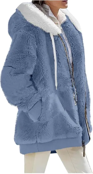 Womens Coat 2023 Plush Sweatshirt Fuzzy Winter Fleece Warm Hoodie Outwear Fashion Plus Size Sharpa Jacket