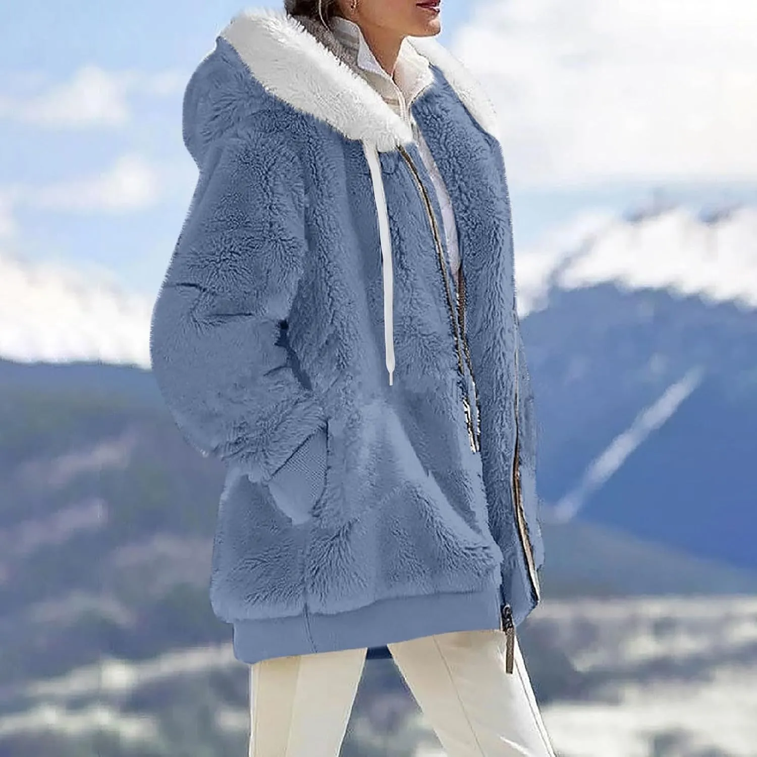 Womens Coat 2023 Plush Sweatshirt Fuzzy Winter Fleece Warm Hoodie Outwear Fashion Plus Size Sharpa Jacket