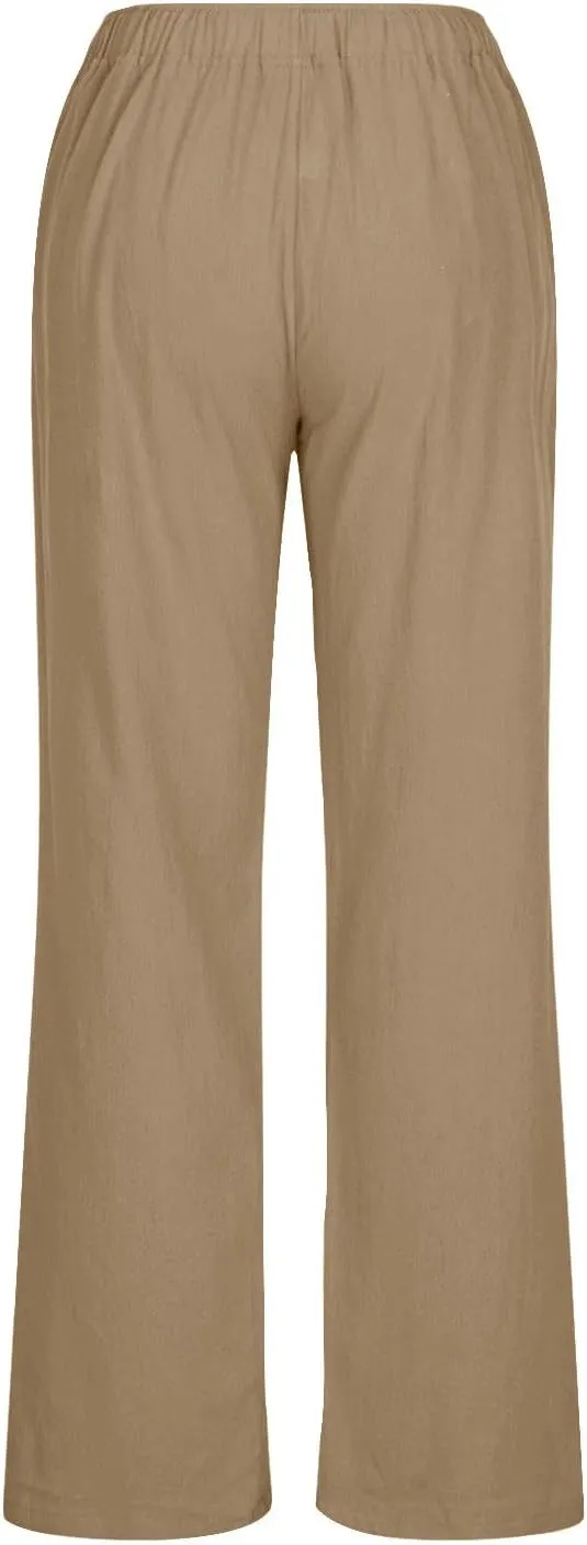 Women's Cotton Linen Palazzo Pants Wide Leg Beach Pants Summer Lightweight Pants Plus Size Lounge Pants with Pockets