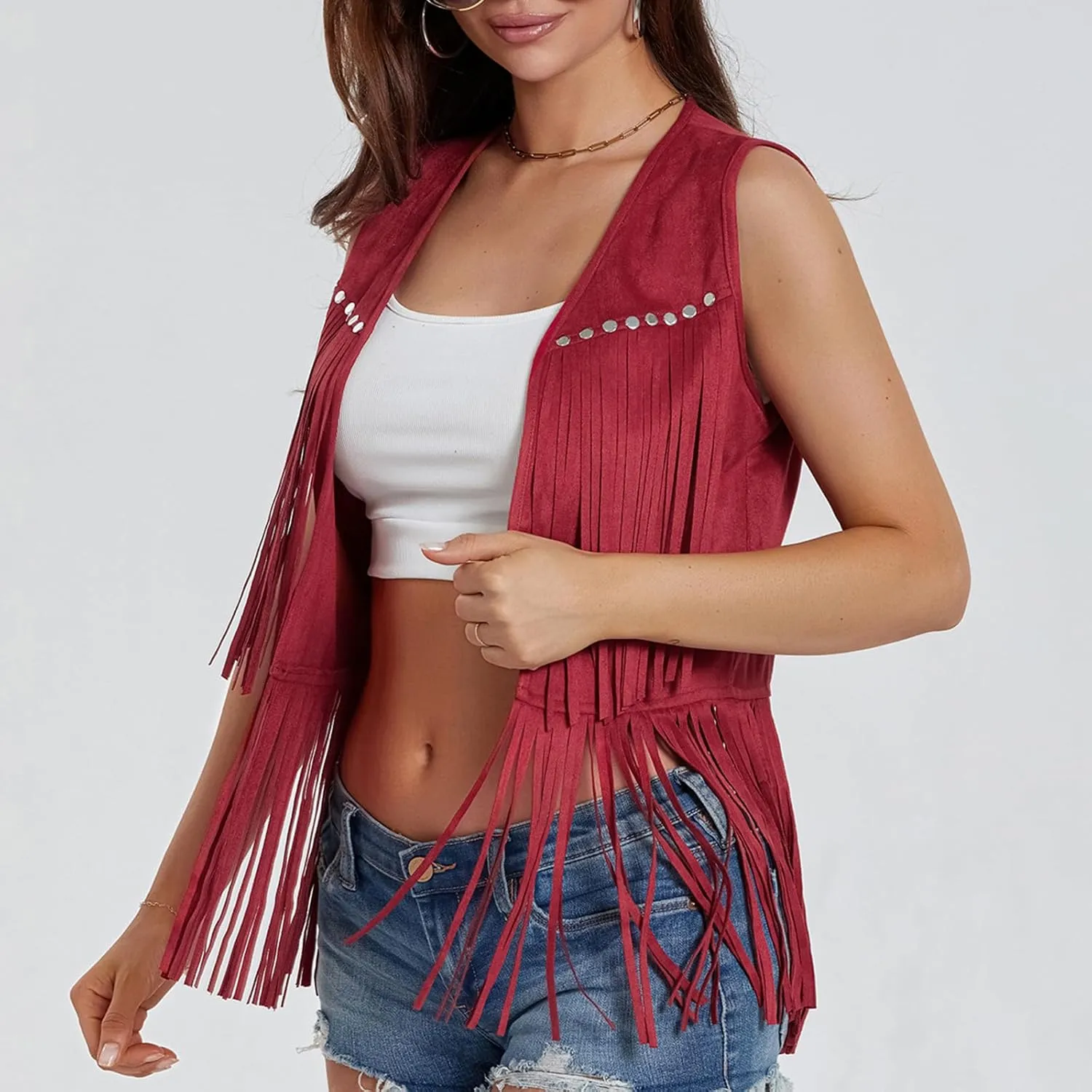 Women's Fringe Vest - Sleeveless Open Front 70s Vintage Hippie Tassel Cardigan
