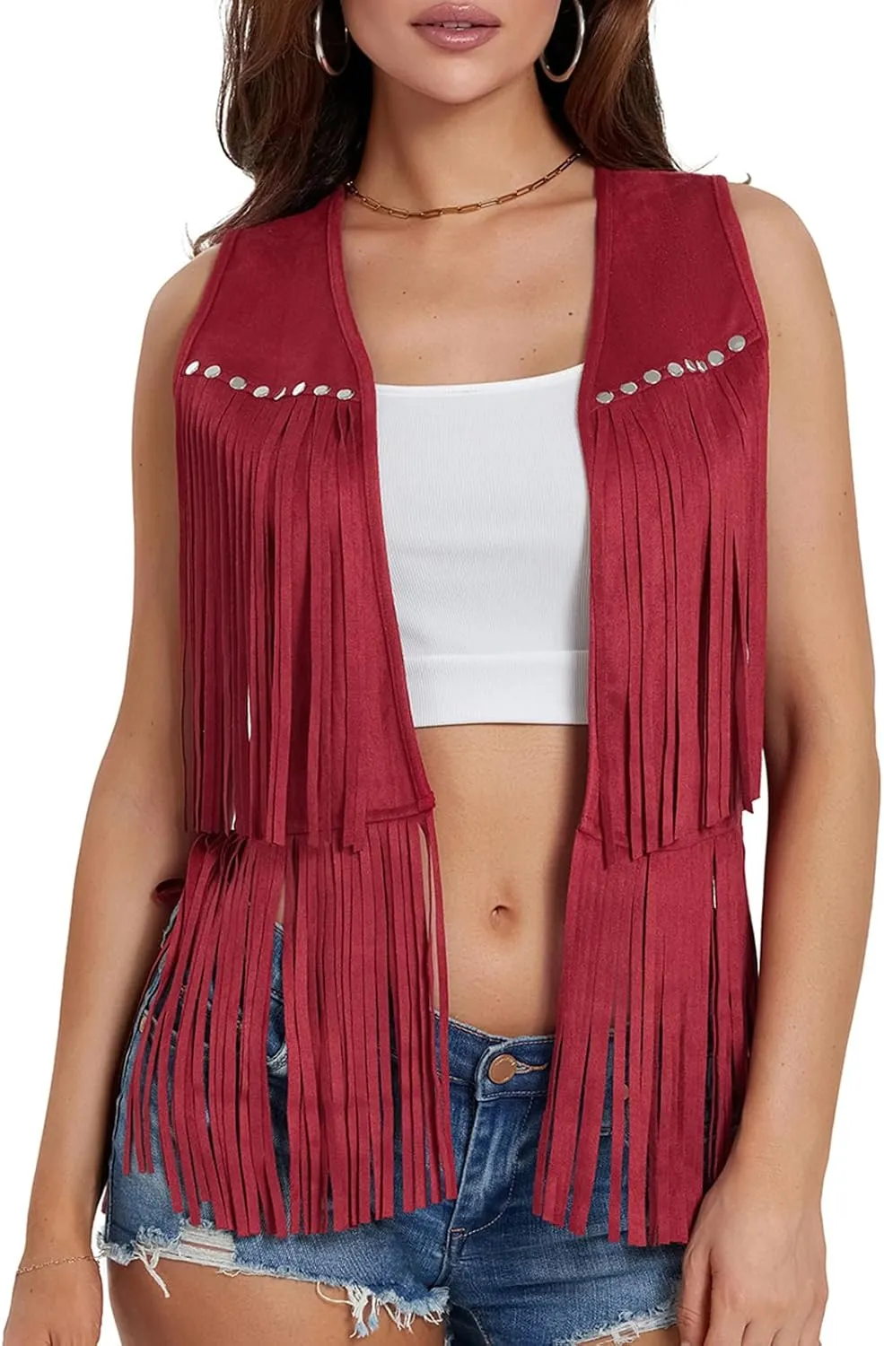 Women's Fringe Vest - Sleeveless Open Front 70s Vintage Hippie Tassel Cardigan