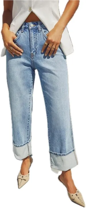 Womens High Waisted Jeans Straight Leg Denim Pants Retro Elastic Jeans Distressed Trousers Street Hipster Denim Jeans