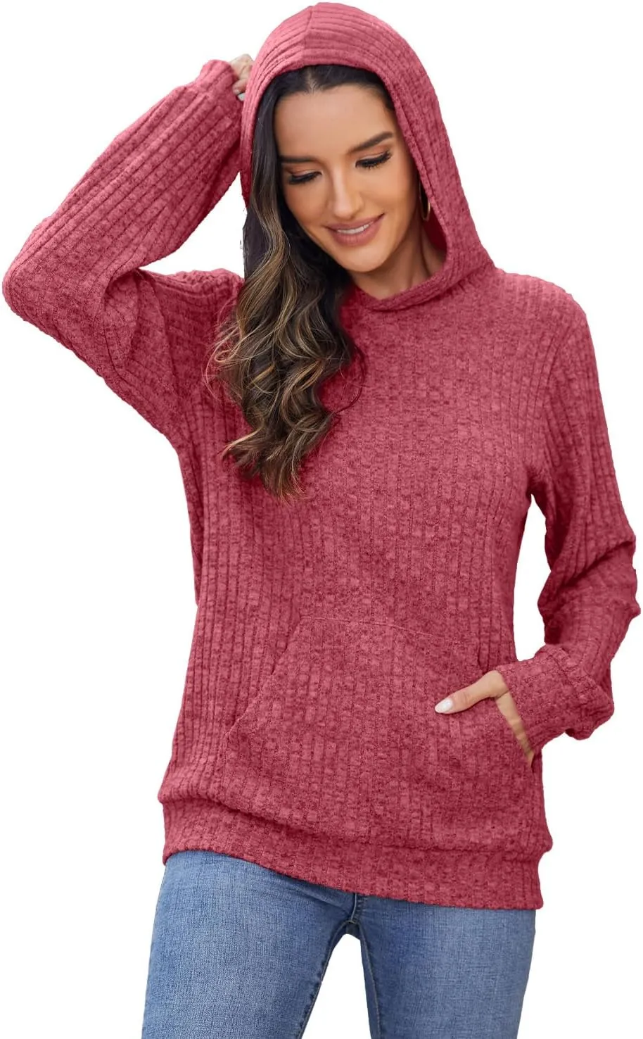 Womens Long Sleeve Shirts Kangaroo Pocket Fashion Hoodies Fall Pullover Sweatshirts