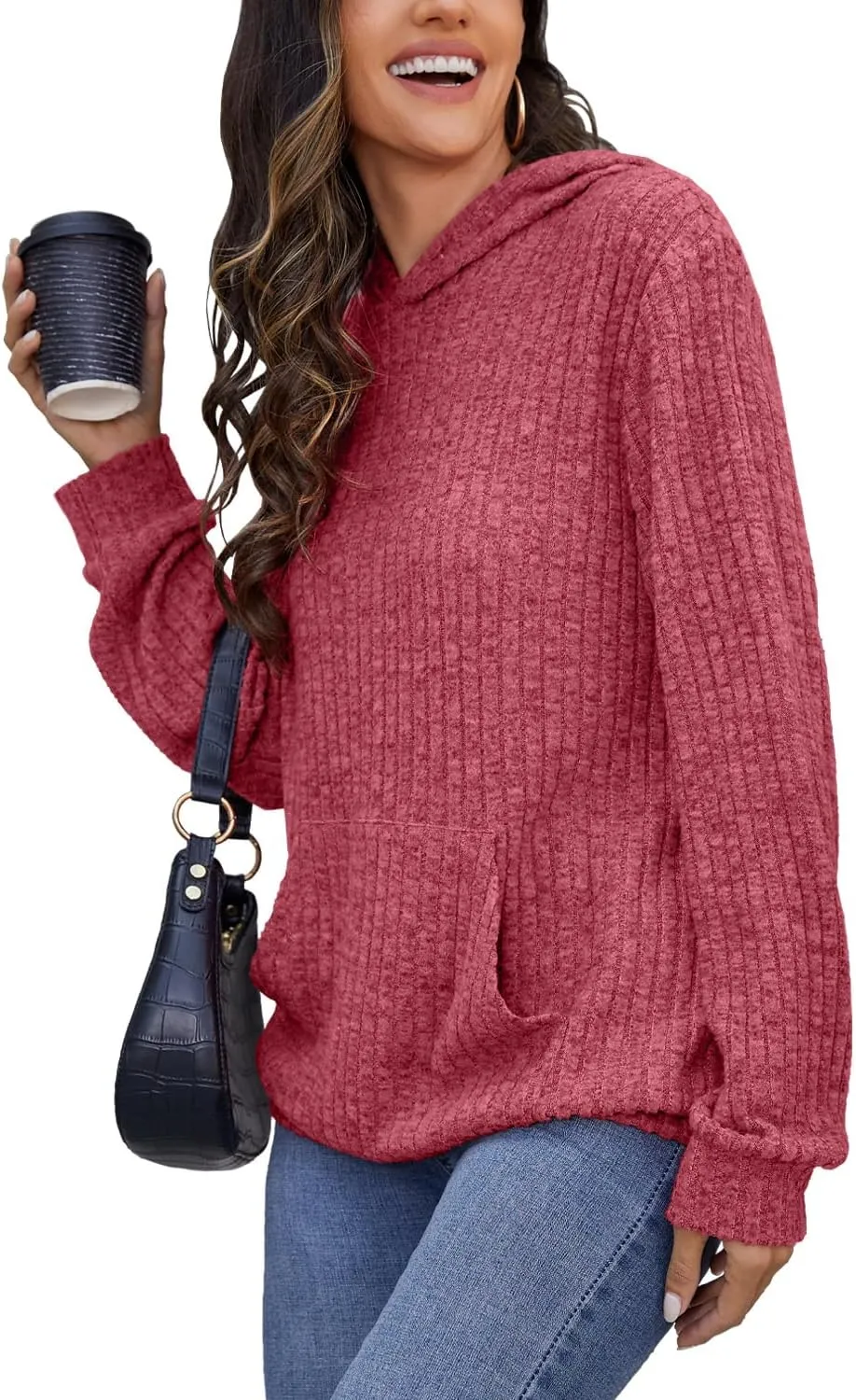 Womens Long Sleeve Shirts Kangaroo Pocket Fashion Hoodies Fall Pullover Sweatshirts