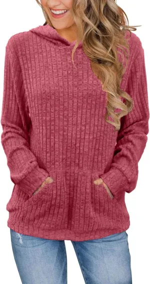 Womens Long Sleeve Shirts Kangaroo Pocket Fashion Hoodies Fall Pullover Sweatshirts