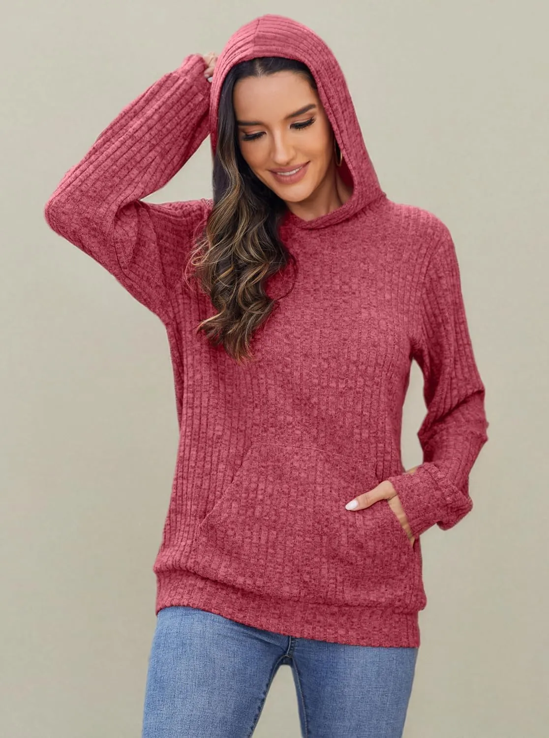 Womens Long Sleeve Shirts Kangaroo Pocket Fashion Hoodies Fall Pullover Sweatshirts