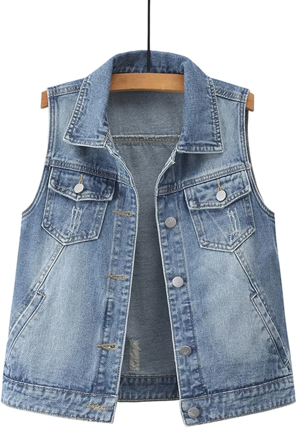 Women's Oversized Sleeveless Jean Denim Jacket Button Down Vest Top for Women Summer Fall Waistcoat Jeans Tops Coat