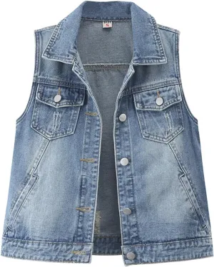 Women's Oversized Sleeveless Jean Denim Jacket Button Down Vest Top for Women Summer Fall Waistcoat Jeans Tops Coat