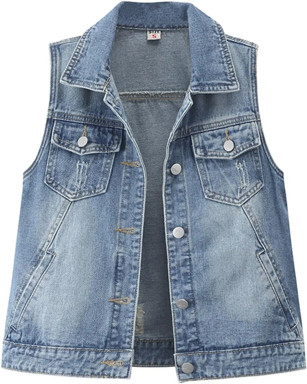 Women's Oversized Sleeveless Jean Denim Jacket Button Down Vest Top for Women Summer Fall Waistcoat Jeans Tops Coat