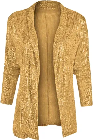 Women's Sequin Jackets Shiny Open Front Blazers Long Sleeve Glitter Sparkly Coats Party Casual Dressy Cardigan