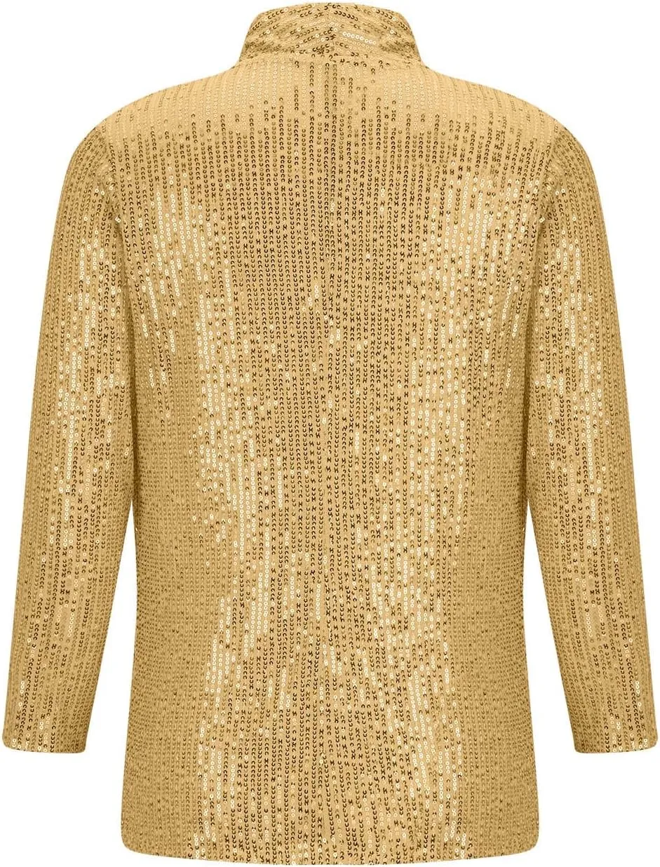 Women's Sequin Jackets Shiny Open Front Blazers Long Sleeve Glitter Sparkly Coats Party Casual Dressy Cardigan