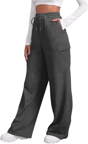 Womens Sweatpants Loose Casual Drawstring Sweat Pants Elastic Band Straight Leg Athletic Pants with Pockets