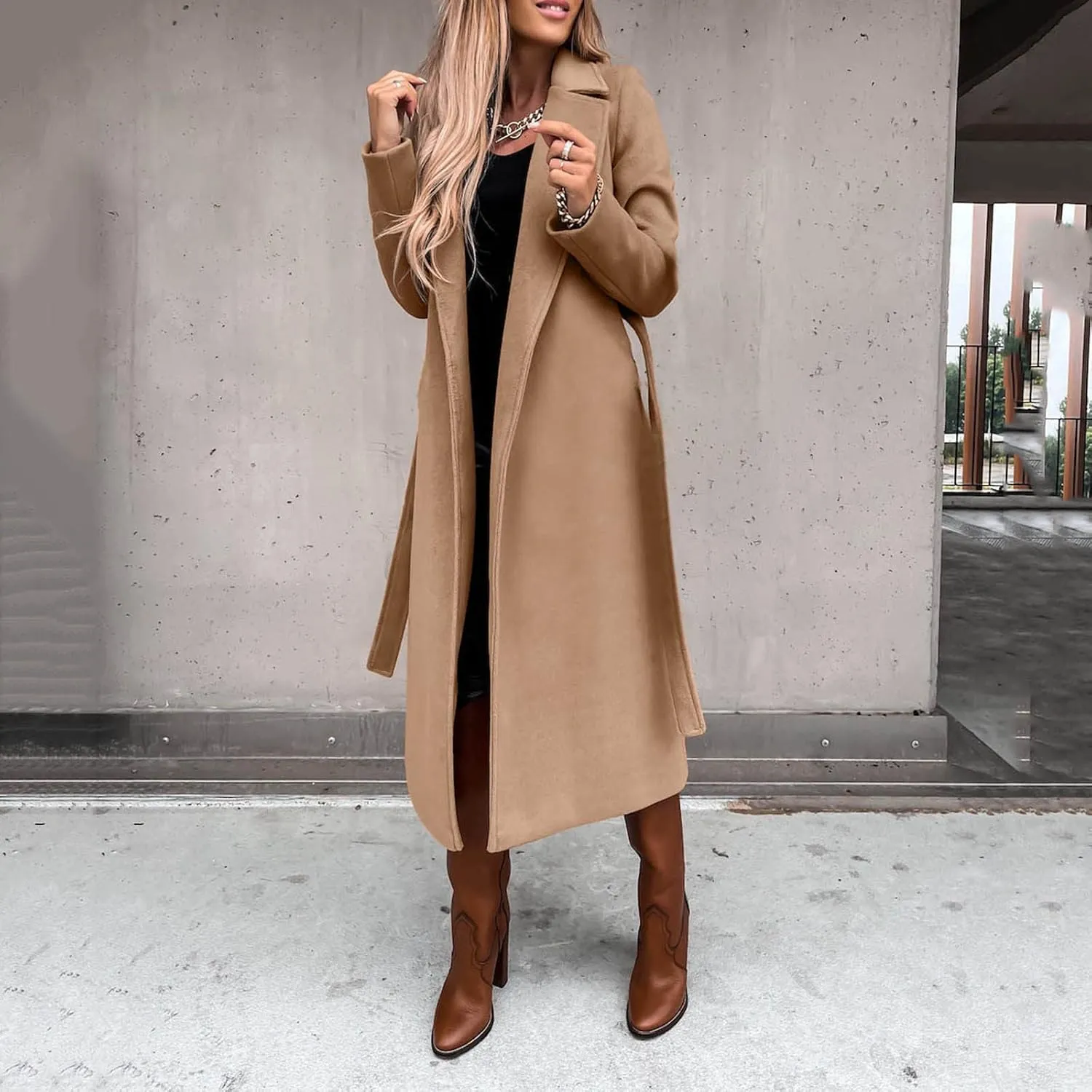 Womens Trench Coat Long Fuzzy Jacket Loose Fitting Warm Winter Outwear Fashion Lapel Jacket Coats Pedcoat Womens