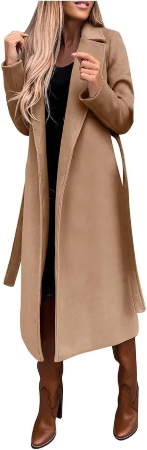 Womens Trench Coat Long Fuzzy Jacket Loose Fitting Warm Winter Outwear Fashion Lapel Jacket Coats Pedcoat Womens