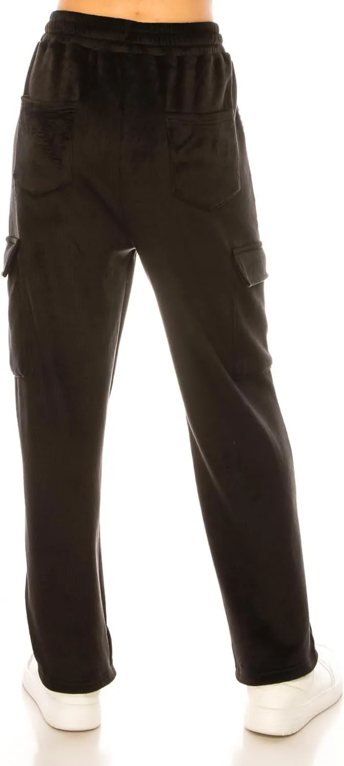 Women's Velvet Corduroy Cargo Pocket Jogger Sweat Pant Straight Leg Premium Pants