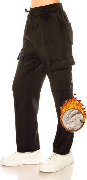 Women's Velvet Corduroy Cargo Pocket Jogger Sweat Pant Straight Leg Premium Pants