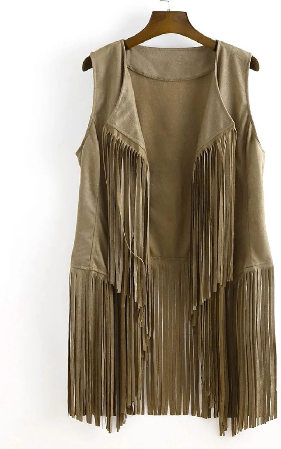 Women's Vintage Fringe Vest Classic Western Suede Leather Tassel Sleeveless Tops Ethnic Tank Cardigan Jacket Shirt