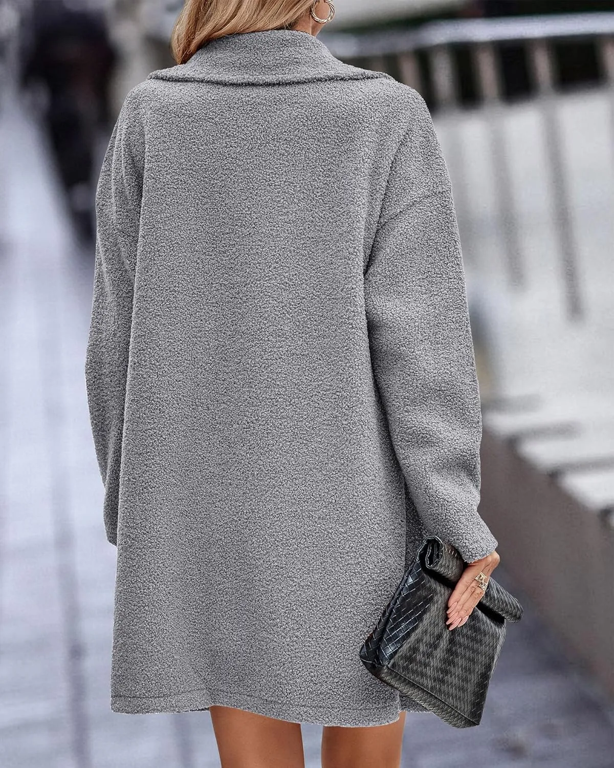 Womens Winter Wool Coat Casual Notch Lapel Double Breasted Pea Coat Mid Long Trench Coat Jackets