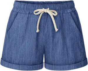 XinYangNi Women's Casual Shorts Cotton Shorts Drawstring Elastic Waist Comfy Bermuda Shorts