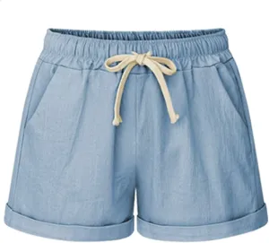 XinYangNi Women's Casual Shorts Cotton Shorts Drawstring Elastic Waist Comfy Bermuda Shorts
