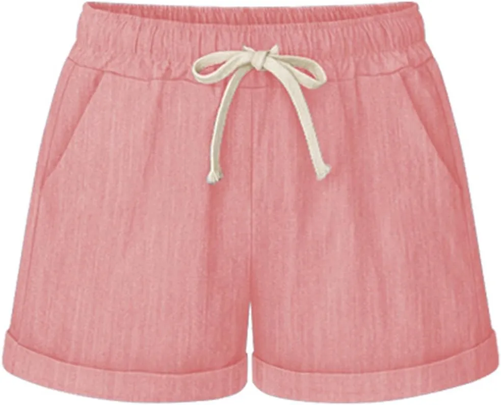 XinYangNi Women's Casual Shorts Cotton Shorts Drawstring Elastic Waist Comfy Bermuda Shorts