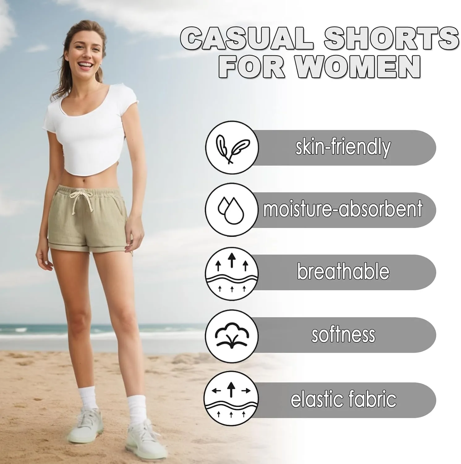XinYangNi Women's Casual Shorts Cotton Shorts Drawstring Elastic Waist Comfy Bermuda Shorts